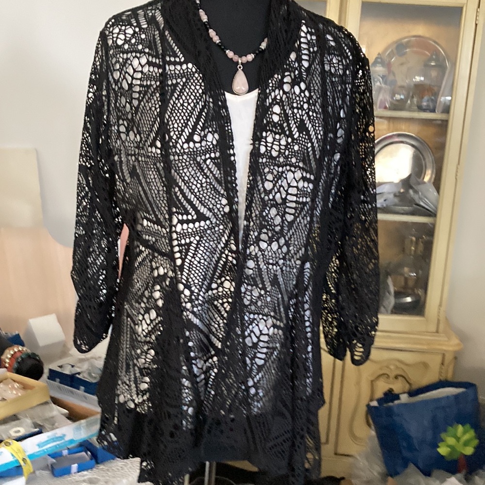 Style & Co Black Crochet Cardigan SZ XL